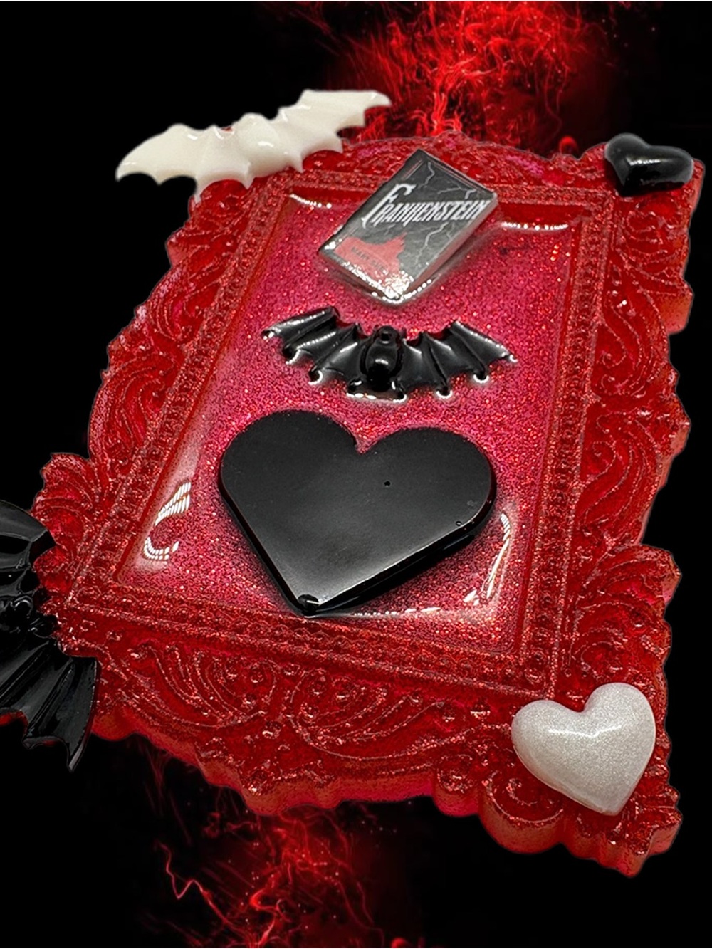“Dracula’s Crush” Handmade Glitter Resin Mini Framed Mixed Media Weird Art